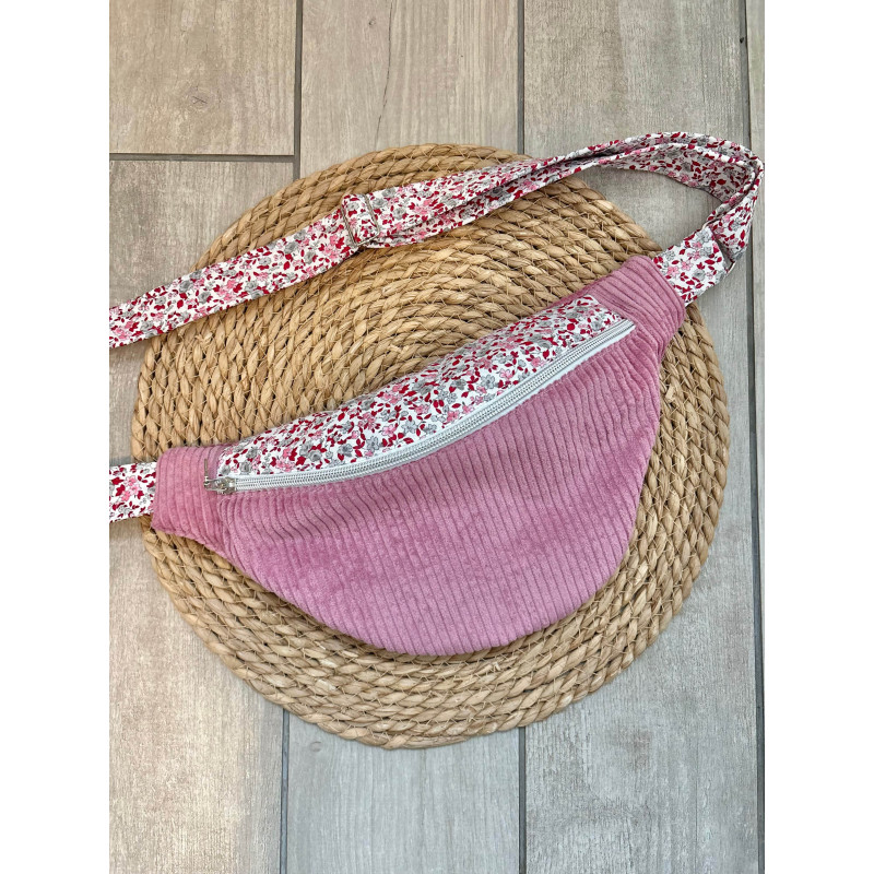 Sac banane bi matière rose et liberty