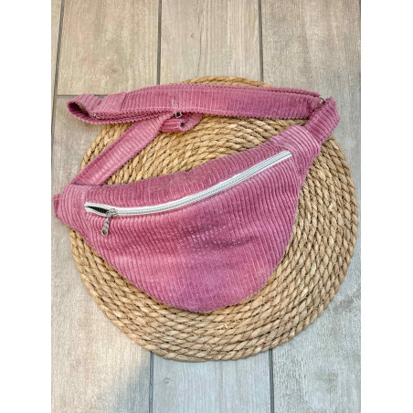 Sac banane velours côtelé rose