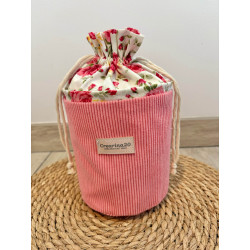 Pochon rond velours côtelé rose bonbon