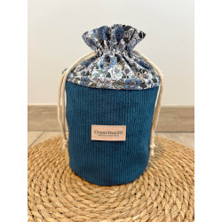 Pochon rond velours côtelé bleu