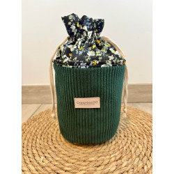 Pochon rond velours côtelé vert sapin