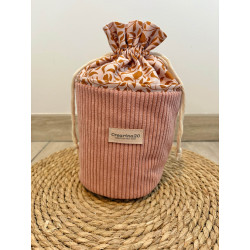 Pochon rond velours côtelé vieux rose