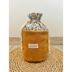 Pochon rond velours côtelé camel