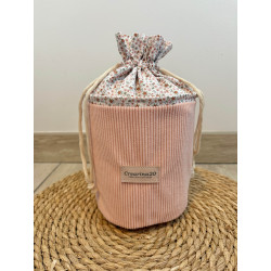 Pochon rond velours côtelé rose pâle