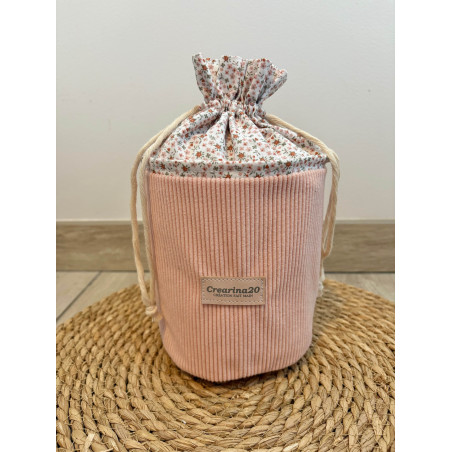 Pochon rond velours côtelé rose pâle