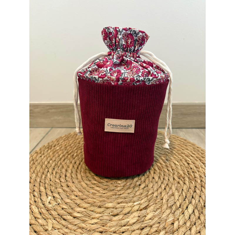 Pochon rond velours côtelé bordeaux