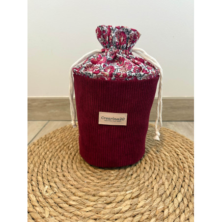 Pochon rond velours côtelé bordeaux