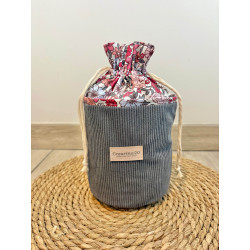 Pochon rond velours côtelé gris foncé