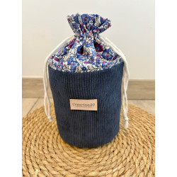 Pochon rond velours côtelé bleu marine