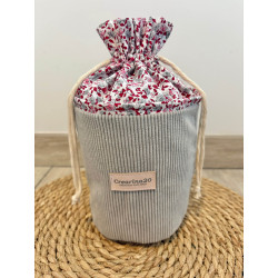 Pochon rond velours côtelé gris clair