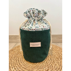 Pochon rond velours côtelé vert sapin