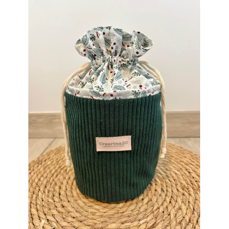 Pochon rond velours côtelé vert sapin