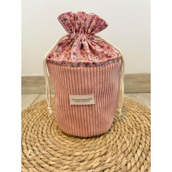 Pochon rond velours côtelé vieux rose