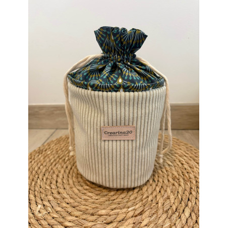 Pochon rond velours côtelé beige