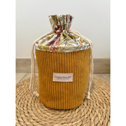 Pochon rond velours côtelé camel