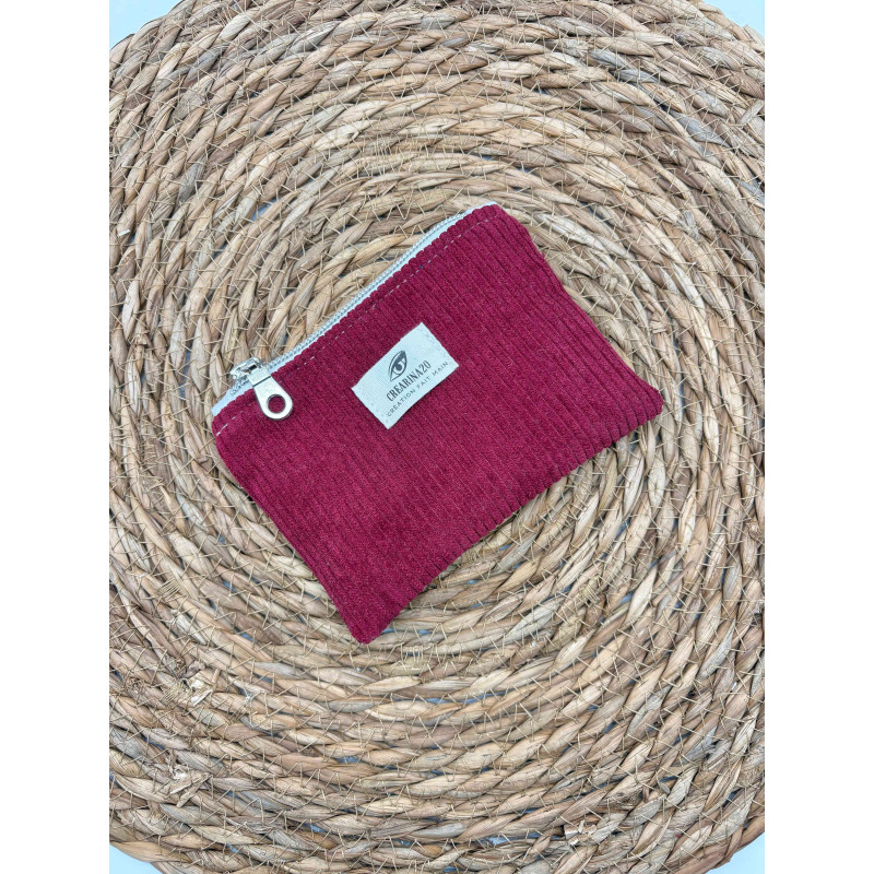 Porte monnaie velours côtelé bordeaux