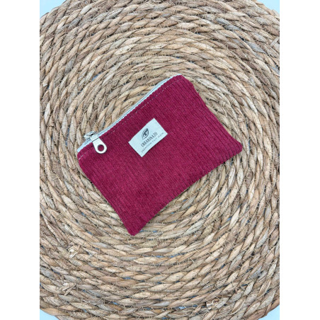 Porte monnaie velours côtelé bordeaux