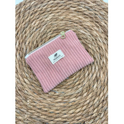 Porte monnaie velours côtelé rose