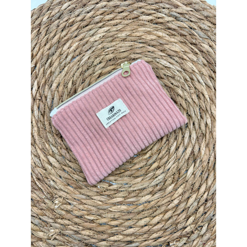 Porte monnaie velours côtelé rose