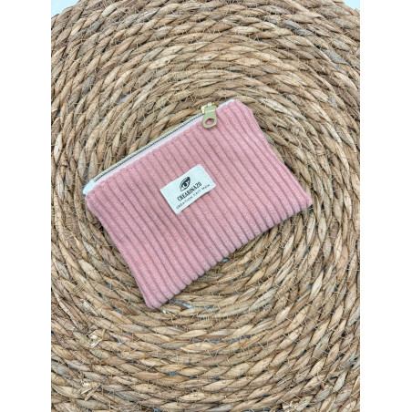 Porte monnaie velours côtelé rose