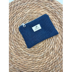 Porte monnaie velours côtelé bleu marine