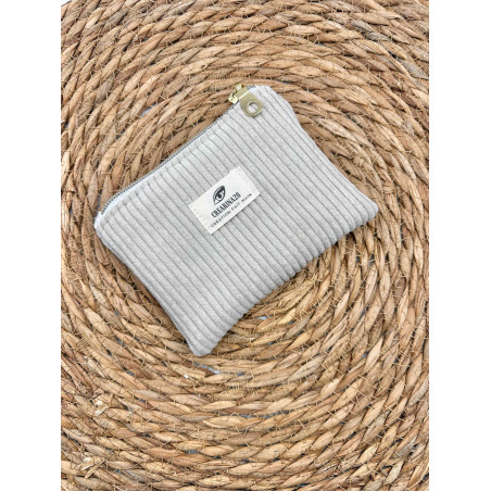 Porte monnaie velours côtelé beige