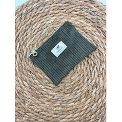 Porte monnaie velours côtelé vert kaki