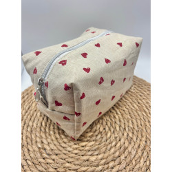 Trousse de toilette petits cœurs rouge