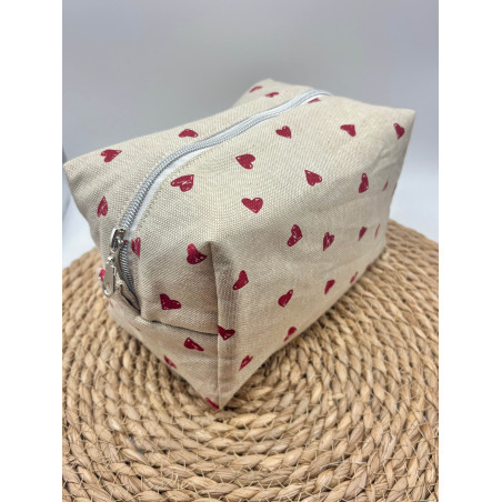 Trousse de toilette petits cœurs rouge