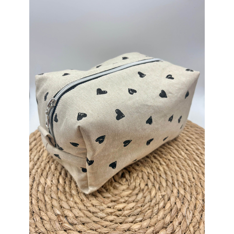 Trousse de toilette petits cœurs noir