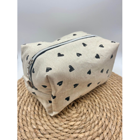 Trousse de toilette petits cœurs noir