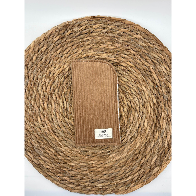 Pochette à lunettes velours côtelé marron