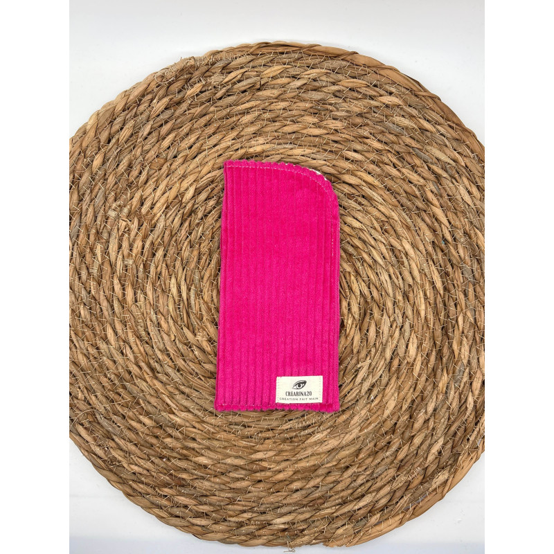 Pochette à lunettes velours côtelé rose flash