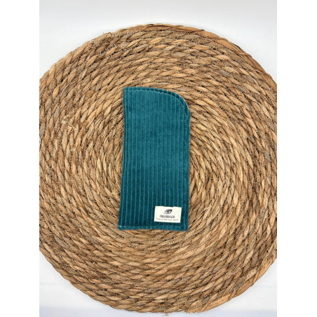 Pochette à lunettes velours côtelé bleu canard