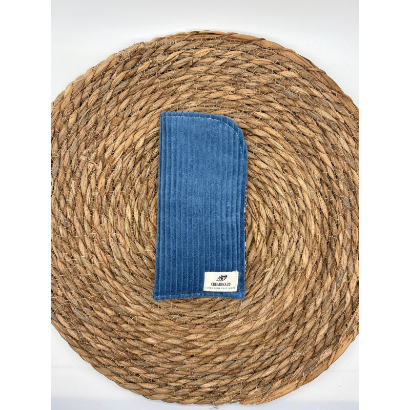 Pochette à lunettes velours côtelé bleu