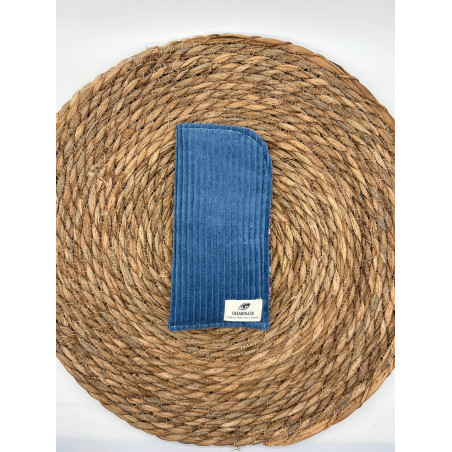 Pochette à lunettes velours côtelé bleu