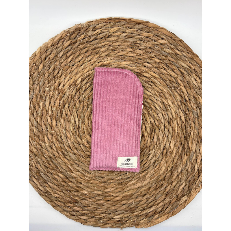 Pochette à lunettes velours côtelé rose