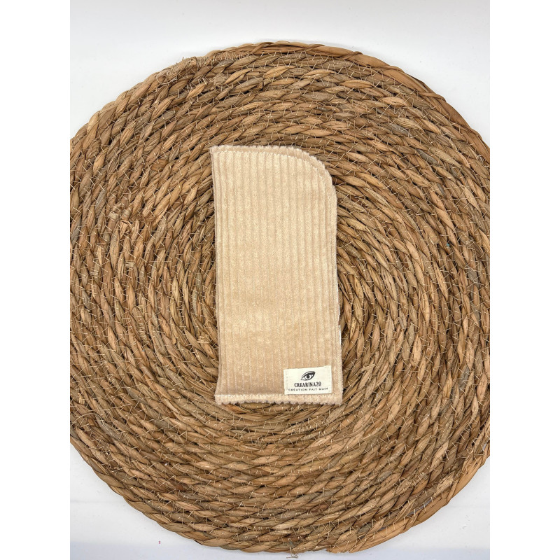 Pochette à lunettes velours côtelé beige