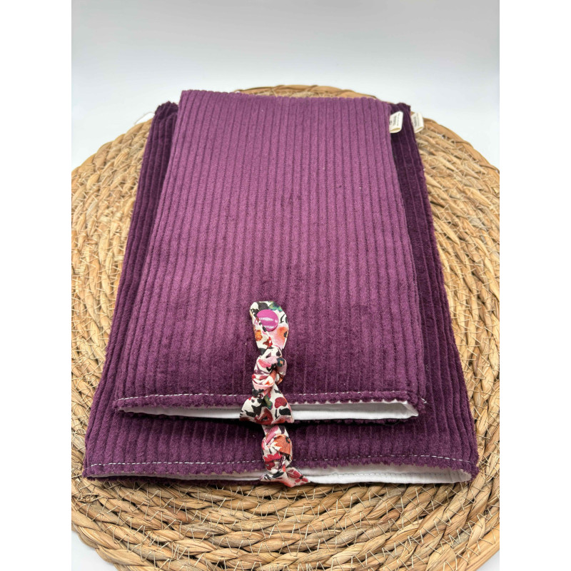 Pochette à livres Poche ou Broché velours côtelé violet
