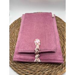 Pochette à livres Poche ou Broché velours côtelé rose