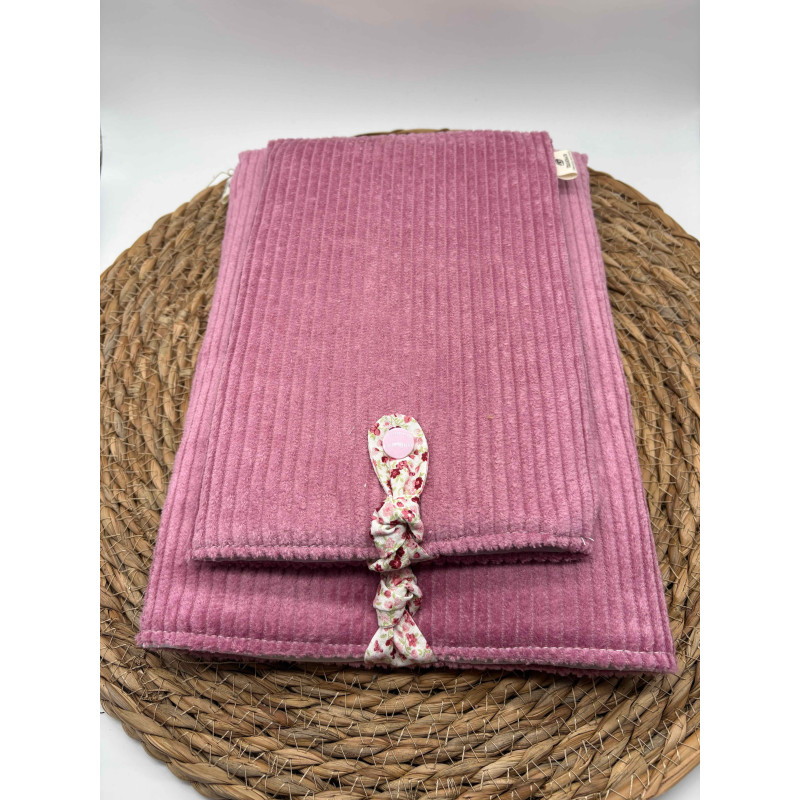 Pochette à livres Poche ou Broché velours côtelé rose