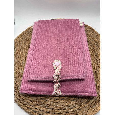 Pochette à livres Poche ou Broché velours côtelé rose