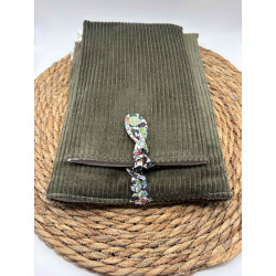 Pochette à livres Poche ou Broché velours côtelé kaki