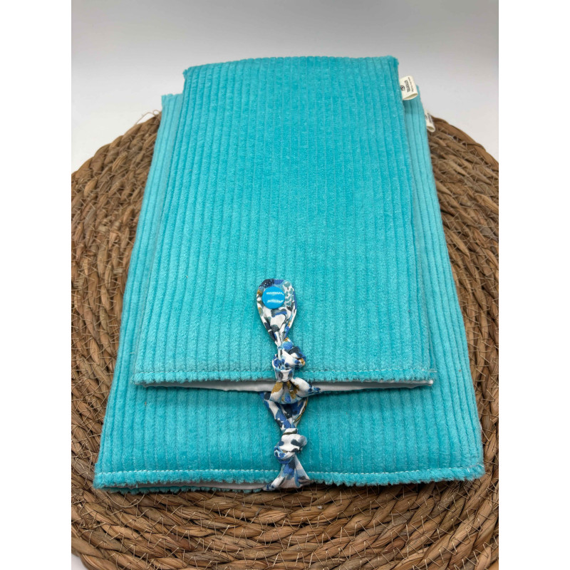 Pochette à livres Poche ou Broché velours côtelé bleu flash