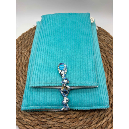 Pochette à livres Poche ou Broché velours côtelé bleu flash