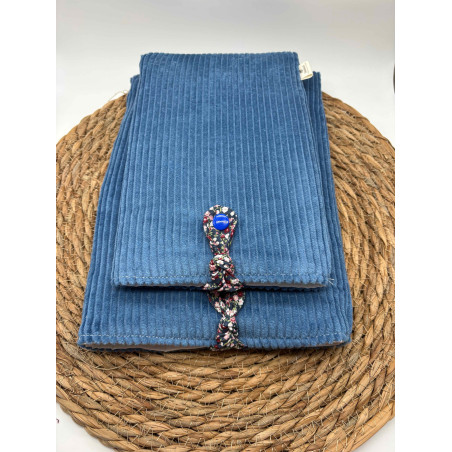 Pochette à livres Poche ou Broché velours côtelé bleu