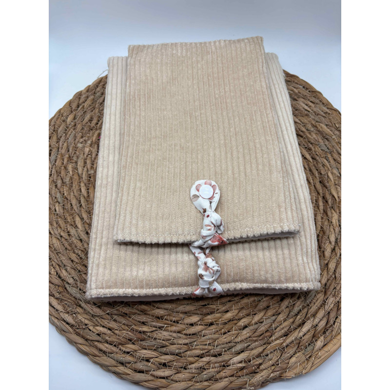 Pochette à livres Poche ou Broché velours côtelé beige
