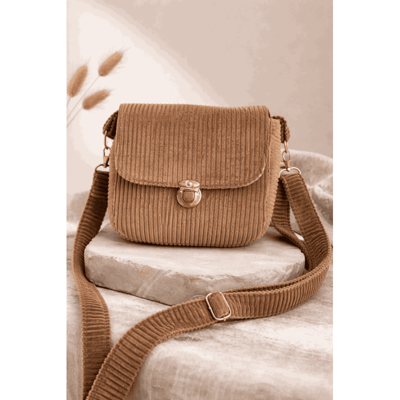 Sac à main velours côtelé marron