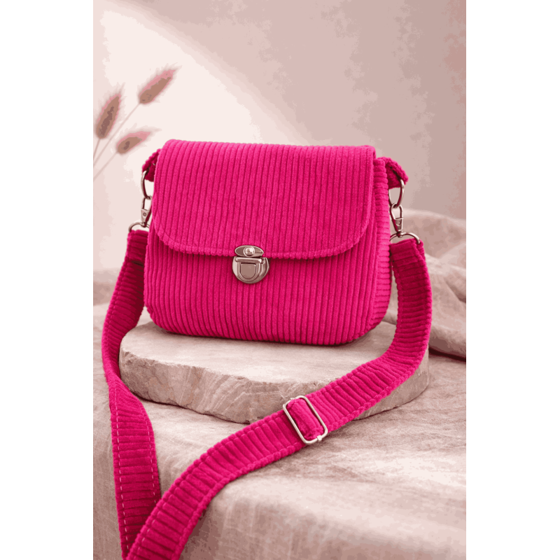 Sac à main velours côtelé rose flash