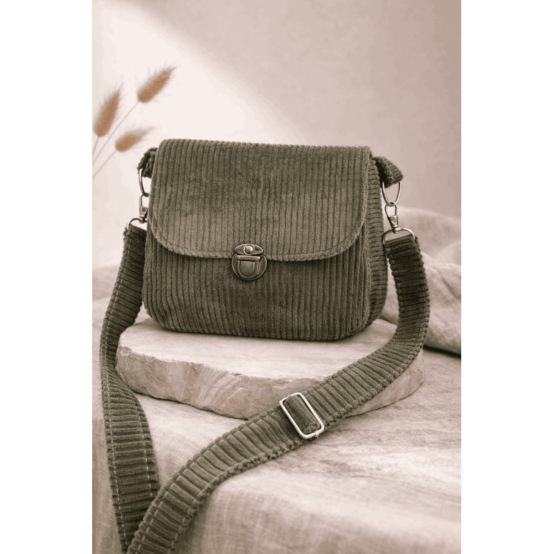 Sac à main velours côtelé kaki